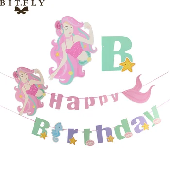 Papīra Happy Birthday Banner Karikatūra Unicorn Dinozauru Sirēna Dzimšanas Dienu Vainags Karoga Baby Dušas Jubileju Bērniem Puses Piegādes