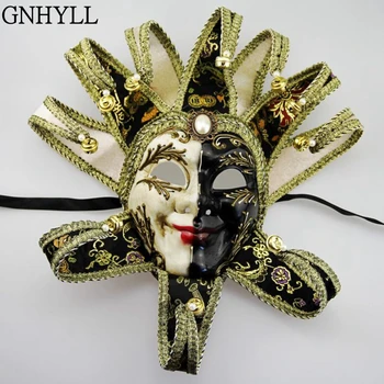 GNHYLL Luksusa Pilnu Sejas Venēcijas Joker Masku Masku Zvani Cosplay Mardi Gras Bumbu Puses Maska, Sienu Apdare