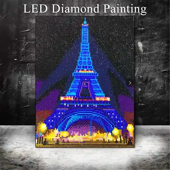 Jaunas Ielidošanas 5D LED Gaismas Dimanta Krāsošana Torņa Modelis DIY Dimanta Mozaīkas ar rāmi Dimanta Izšuvumi Pilna Kārtas Urbt