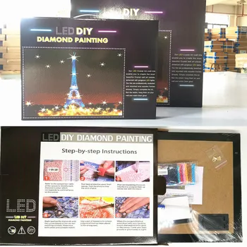 Jaunas Ielidošanas 5D LED Gaismas Dimanta Krāsošana Torņa Modelis DIY Dimanta Mozaīkas ar rāmi Dimanta Izšuvumi Pilna Kārtas Urbt