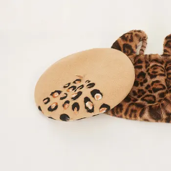Roku darbs Vilnas Filcs, Beretes Sieviešu Leopard Valentīna Diena Vintage Dāmas Cepuru Modes Gadījuma Bērniem Dāvanu Savvaļas Vilnas Maisījums Jaunu Cepuri