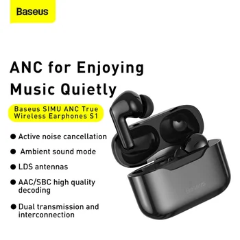 Baseus S1 ANC TWS Bluetooth Stereo Austiņas Bezvadu 5.1 Bluetooth Austiņas Touch Control Trokšņa Slāpēšanas Sporta Austiņas