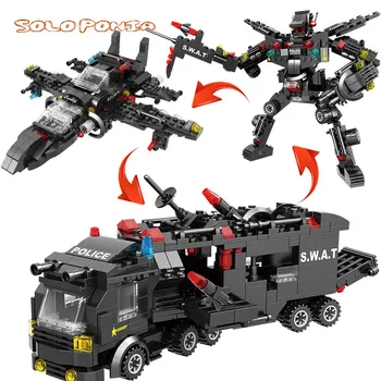 8 3 Pilsētas Policijas Sērija SWAT Celtniecības Bloki Bērniem Montāža Ieročus, Gaisa kuģi, Auto Robots Rotaļlietu Saderīgs ar Lego markas