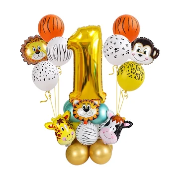 27pcs Džungļu Dzīvnieku Baloni noteikt Chrome Metāla Lateksa Balonu 12inch Zelta Skaits Globos Bērniem Dzimšanas dienas ballīti Baby Dušas Dekori