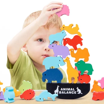 Koka Dzīvnieku Līdzsvaru Bloki Spēles Rotaļlietas Krāvējs Bloķēt Radošo Rotaļu Dinozauri Okeānu Līdzsvars Celtniecības Bloki Ģimenes Galda Spēles 2-4