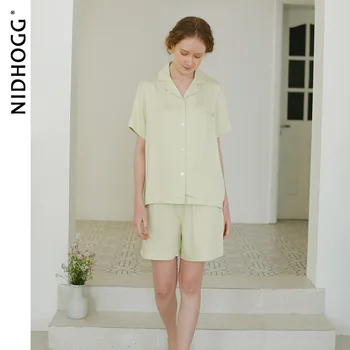 2020. gada Vasaras tīrtoņa Krāsas Satīna Īsām Piedurknēm Bikses, Pidžamas Sieviešu Viskoze Mājas Apģērbu 2 Gabals Loungewear Elegants Sleepwear