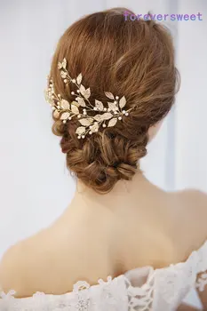 Zelta lapu pearl atdarināt sieviešu matu rotājumi galvassegu līgavas tiara kāzu matu aksesuāri