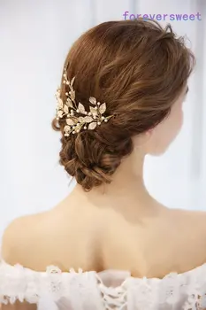 Zelta lapu pearl atdarināt sieviešu matu rotājumi galvassegu līgavas tiara kāzu matu aksesuāri
