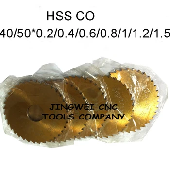 Tin pārklājums HSSCo apļveida sagriešanas zāģa asmeni frēze 40/50*0.2/0.4/0.6/0.8/1.0/1.2/15*13mm iekšējais dia Nerūsējoša tērauda
