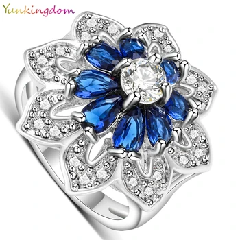 Yunkingdom izteikumu liels gredzens puse karaliene banketa gredzeni sievietēm dark blue zircon kristāla modes sieviešu rotaslietas ALP0795