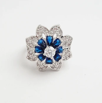 Yunkingdom izteikumu liels gredzens puse karaliene banketa gredzeni sievietēm dark blue zircon kristāla modes sieviešu rotaslietas ALP0795