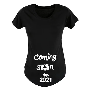 Drīzumā Ir 2021. Sievietēm Grūtniecības T-Krekls Grūtniecēm Sludinājumu Mama Maternitātes Apģērbu Ar Īsām Piedurknēm Mamma Drēbes Grafikas Tees