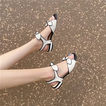 MoonMeek 2020. gadam Jaunākās modes sieviešu sandales augstas kvalitātes aitādas ikdienas apavi salds bowknot vasaras dāmas kurpes melna balta