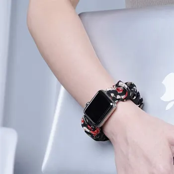 Rāvējslēdzēju Scrunchies Band Apple Skatīties Mīksts Modelis Apdrukāta Auduma Elastīgs Stiept Scrunchy Retro Siksnu iwatch 5 4 3 2 1