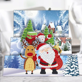 8pcs DIY Dimanta Krāsošana Apsveikuma kartiņu Mozaīkas Santa Klauss, Ziemassvētku Pastkartes Ziemassvētku Izšūšanas Komplekts Dzimšanas diena Ziemassvētku Dāvanu