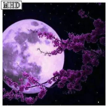 Dimanta krāsošana mēness purpura ziedu ainavas pilnu kvadrātveida dimanta mozaīkas koku uzlīme 5d dimanta izšuvumi apdare