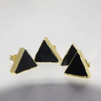 Dabas Black Obsidian Akmens trīsstūris stud auskari sievietēm 2020. gadam, piekariņi, zelta plating bezel gem akmeņu rotaslietas, sieviešu jauki