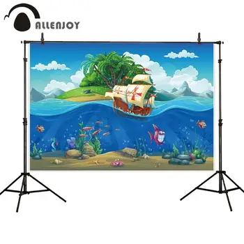 Allenjoy Jūras Photobooth Karikatūra Zivis Jahtu Salas Tropu Atstāj Dzimšanas dienu Sienas Banner Kristības bērnu Duša Puse Fonu