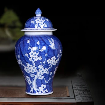 Jingdezhen Porcelāna, Zilā Un Baltā Krāsā Vispārīgi Tvertnes Jar Liela Keramikas Vāze Viesistabā, Ziedu Kompozīcijas, Dekorēšana