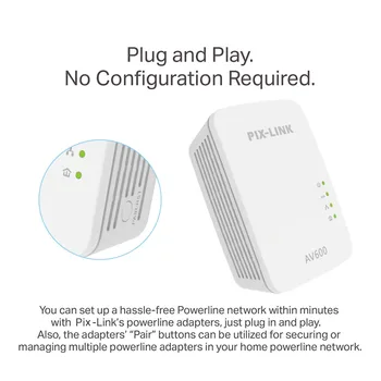 1Pair PIXLINK PL01A 600Mbps Powerline Starter Kit Tīkla Adapteri, AV600 Ethernet, PLC Adapteris Augstas Saderīgs ar IPTV Homeplug