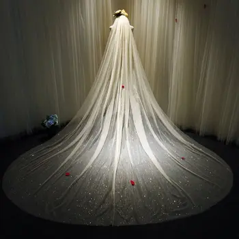 Sievietes Acs Ultra-Long Trailing Katedrāle Kāzu Plīvurs, Romantiskā Luksusa Mirdzumu Zvaigžņotām Debesīm Vizuļi Karstspiedes Kāzu Aksesuāri