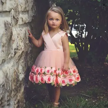 Vasarā Bērni, Kleita Puķu Meitenei, kuru linuma Acs Kleita 3D Rožu Puses Grezna Kleita Princese Bērniem, Bērnu Kleitas Tērpi Kostīms