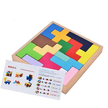 Koka Krāsains 3D Kubs, Celtniecības Bloki, Montessori Izglītības Izlūkošanas Bērnu Rotaļlietu Šķirnes Tangram Smadzeņu Ķircinātājs Bloķēt Spēli