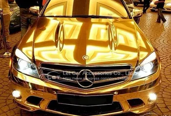 Zelta Zelta Chrome Gaisa Bezmaksas Spoguļi Vinyl Wrap Plēves, Uzlīmju Lapa Decal Līmi Emblēmu Auto stils