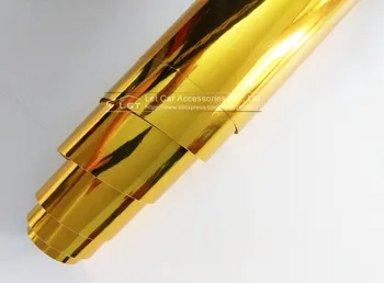 Zelta Zelta Chrome Gaisa Bezmaksas Spoguļi Vinyl Wrap Plēves, Uzlīmju Lapa Decal Līmi Emblēmu Auto stils