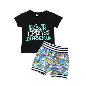 Toddler Puika 2GAB Drēbes Dinozauru Topi, Bikses Tērpi Bērniem, Drēbes 0-4Y Toddler Zēnu Apģērbi no Kokvilnas O-veida kakla Īsām Piedurknēm