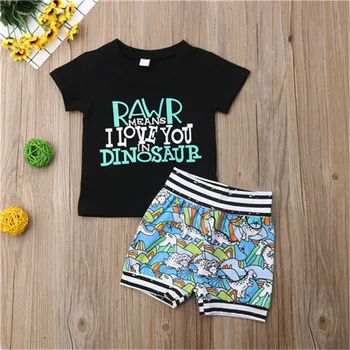 Toddler Puika 2GAB Drēbes Dinozauru Topi, Bikses Tērpi Bērniem, Drēbes 0-4Y Toddler Zēnu Apģērbi no Kokvilnas O-veida kakla Īsām Piedurknēm