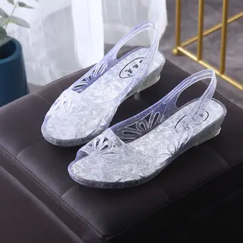 Vasaras mokasīni sieviešu caurspīdīgu kurpes Sekla Peep Toe jelly kurpes sieviešu sandales 2020. gadam, modes
