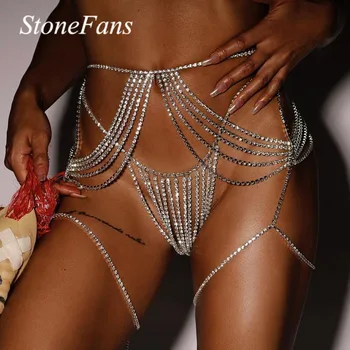 Stonefans Sexy Rhinestone Ķermeņa Rotaslietas, Jostas Ķēdi Sievietēm Pušķis Kristāla Struktūra Ķēdes Apakšveļa Biksītes Naktsklubs Piederumi