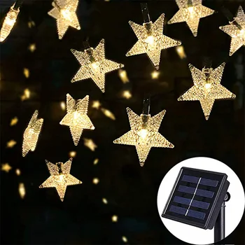Saules gaismas LED Saules Enerģijas Gaismas Star Zvaigznes Indikators Power LED String Gaismas Dārzs Ziemassvētku Powered Āra Mājas Apdare