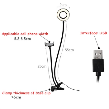 9cm USB LED Aizpildīt Gredzenu Gaismas Ar Regulējamu Statīvu Klipu Un Tālruņa Turētājs Turētājs Aptumšojami Led Kamera Ringlight Āra Foto