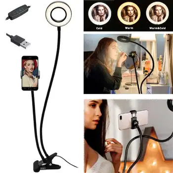 9cm USB LED Aizpildīt Gredzenu Gaismas Ar Regulējamu Statīvu Klipu Un Tālruņa Turētājs Turētājs Aptumšojami Led Kamera Ringlight Āra Foto