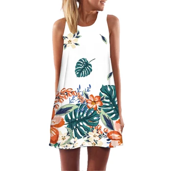 Sievietes bez Piedurknēm Tvertnes Kleita 2020. gadam 3D Iespiesti Vintage Boho Beach Party Sundress Gadījuma Zaudēt Šifona Vasaras Apģērbu Mini Vestidos
