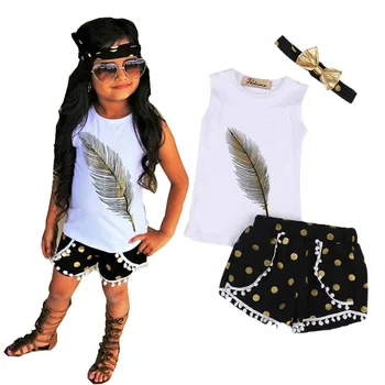 3 Gab. Mazas Meitenes Vasaras Spalvu Apģērba Komplekts Bērniem Meitene Apģērbs Bez Piedurknēm, Vestes, Topi+Pušķi Bikses Apakšā+Galvas Drēbes