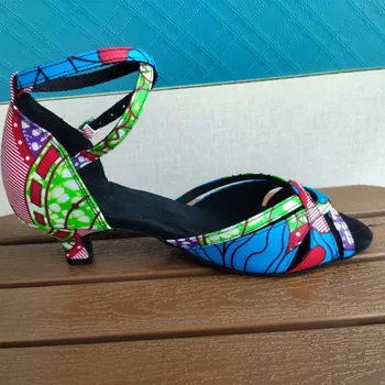 Evkoodance Zapatos De Baile Zilā Āfrikas Stils Satīna Deju Kurpes 7cm latīņamerikas Salsa Balles Deju Apavi Sievietēm un Meitenēm