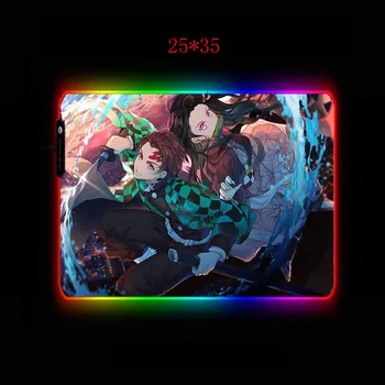 XGZ Anime Demon Slayer Yaiba Liels LED RGB Gaismas Spēļu Pele Pad USB Vadu peles paliktnis Peles Mat 7 Krāsas, Datoru, DATORA