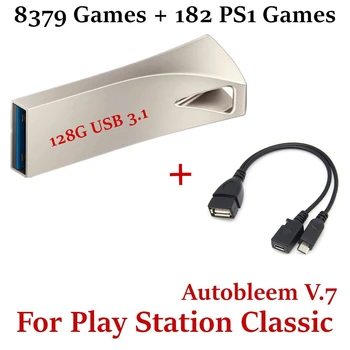 128 GB Flash Disku U-Diska PlayStation Classic 8379 Spēles + 182 PS1 Spēles Plug & Play ar Micro USB OTG Kabelis