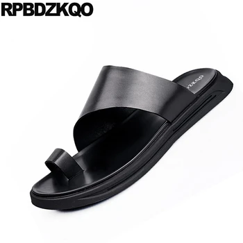 Melns paslīdēt uz pirksta cilpa dizainers open vīriešu sandales ar ādas vasaras āra slaidi kurpes 2019 ūdensizturīgs modes čības ūdens