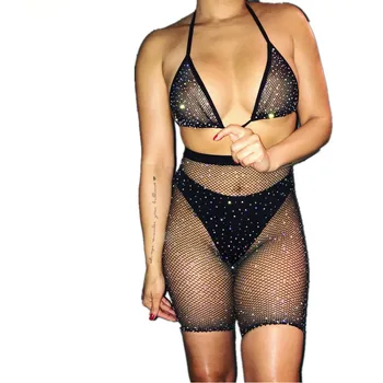 BKLD 2 Gabals, kas Sievietēm 2019 bez Piedurknēm, V-veida kakla Crop Topi Un Bikses, Komplekti Dimantu Acs Milzīgais Cietā Sexy Bodycon Clubwear Sievietēm