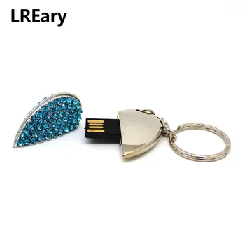 Modes Rotaslietām, metāla, kristāla mīlestību Sirdī USB Flash Drive dārgakmeņu 32GB/64GB pen drive pendrive 4GB/8GB/16GB memory stick