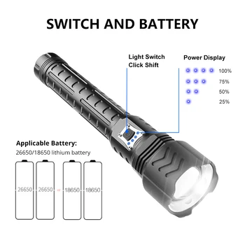 Augstas jaudas LED Lukturīti 4 Core P90.2 Super Spilgti Lāpu USB Lādējamu Āra Laterna Ūdensizturīgs Tālummaiņas Taktiskās 26650 Gaismas