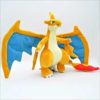 OHMETOY Spīdīgu Mega Charizard X Y Plīša Mīkstās Rotaļlietas Zila Dzeltena Lizardon Plushies Lelles 23 cm Bērnu Dāvanu