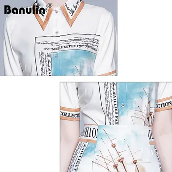 Banulin Modes Skrejceļa Raksts Iespiests Uzvalks Noteikts Vasaras Sievietēm Ar Īsām Piedurknēm Vintage Krekls Top + Bodycon Mini Svārki 2 Gab. Komplekts