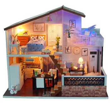 DIY Miniatūra leļļu Namiņš Komplektu, Lelli, Mājas mēbeles, Mēbeles Eiropas Stila Villa Ziemassvētku Dāvanas, Rotaļlietas Bērniem Pieaugušo Lielu Māju, Koka