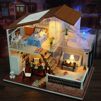 DIY Miniatūra leļļu Namiņš Komplektu, Lelli, Mājas mēbeles, Mēbeles Eiropas Stila Villa Ziemassvētku Dāvanas, Rotaļlietas Bērniem Pieaugušo Lielu Māju, Koka