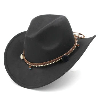 Mistdawn Unisex Rudens Ziemas Rietumu Kovboju Cepure Cowgirl Klp Stīvs Malām, Āra w/ DIY Hatband Izmērs 56-58cm